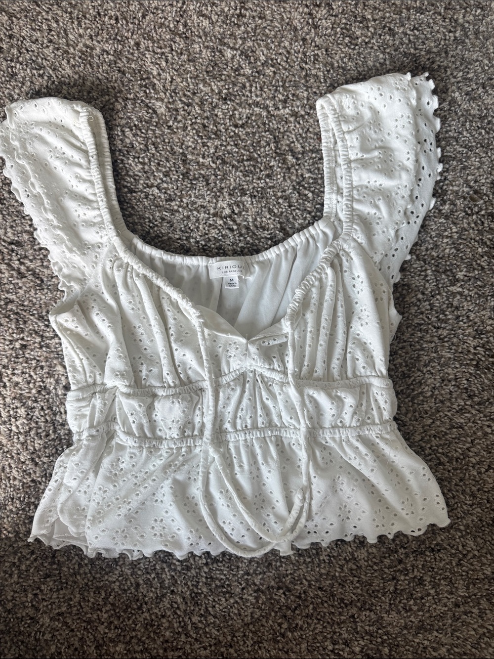 White Eyelet Ruffle Cropped Top